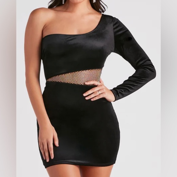 velvet rhinestone mini dress - Picture 3 of 4